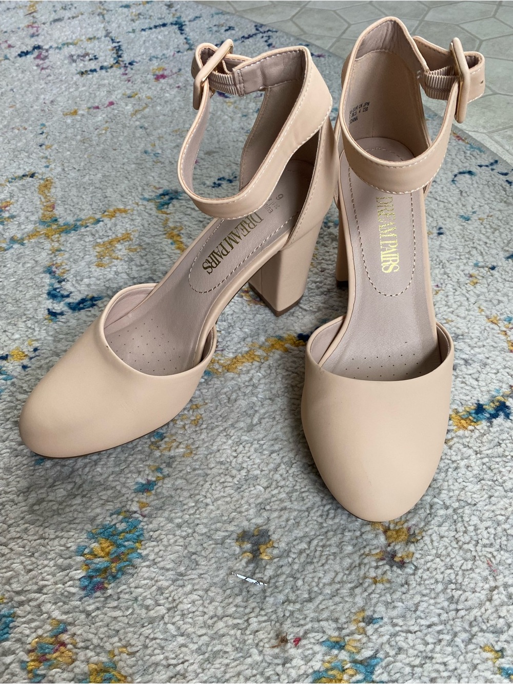 Dream Pairs Blush Beige Ankle-Strap Block Heels